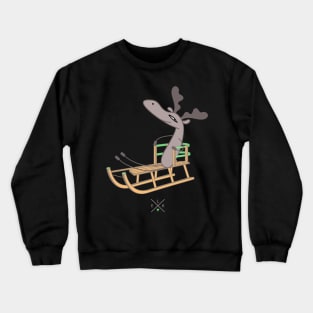 Funny moose is sledding Crewneck Sweatshirt